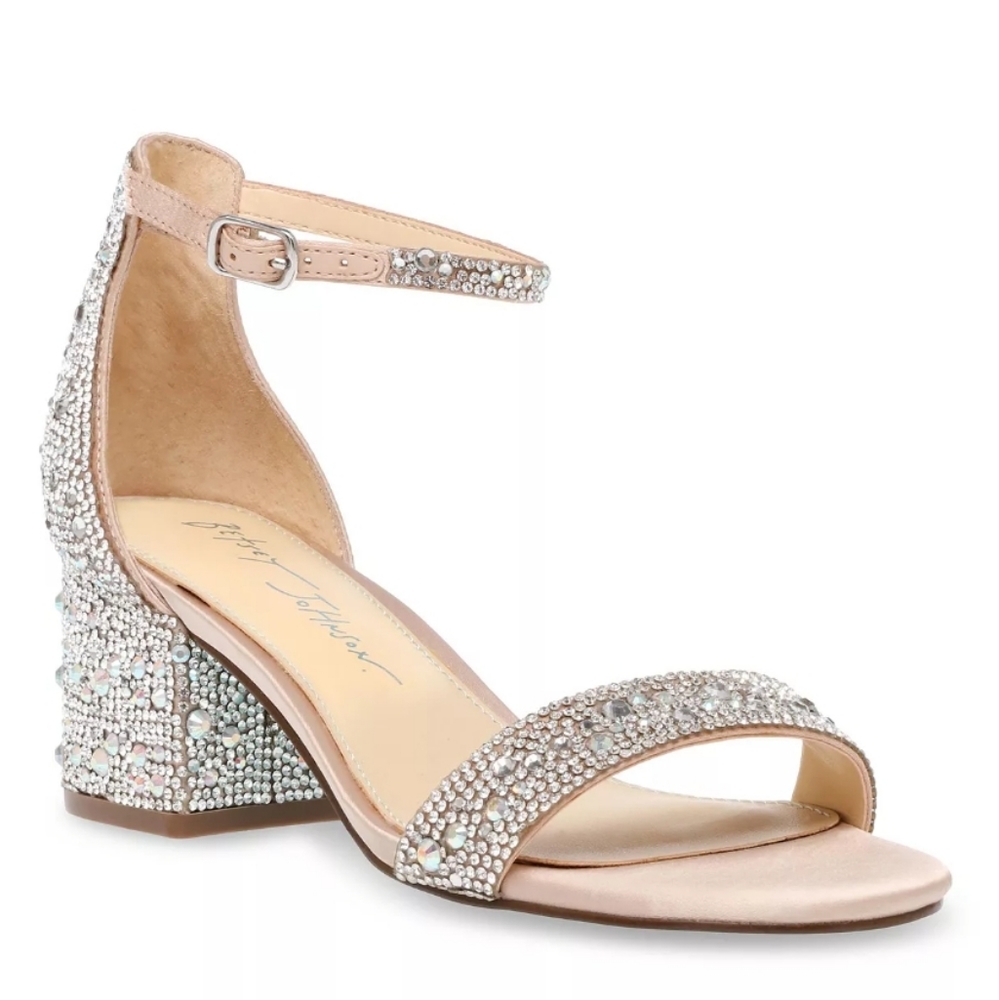 Betsey Johnson Mari Block Heel Evening Sandals Champagne 8